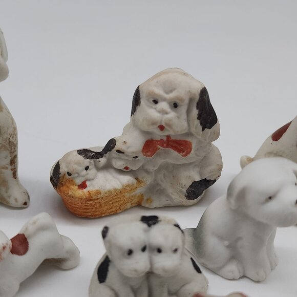 Vintage Antique Bisque Dog Figurines Set Of 10 - Miniature Collectibles Terrier - Picture 3 of 9
